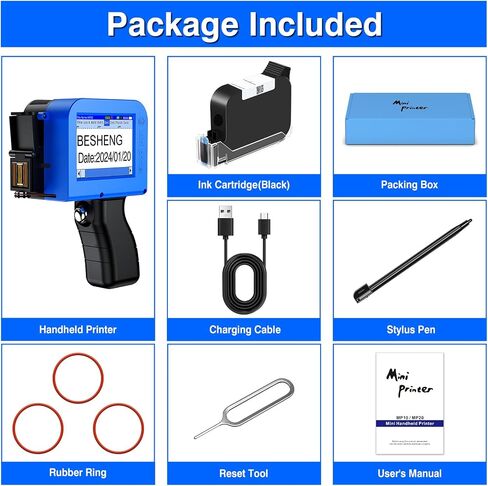 Mini Handheld Inkjet Printer, Handheld Printer Portable with 42ml Fast-Drying Solvent Ink Handheld Inkjet Printer Gun for Date/Batch/QRcode/Barcode Handheld Printer for Any Surface (MP10, 0.5inch) in Kuwait