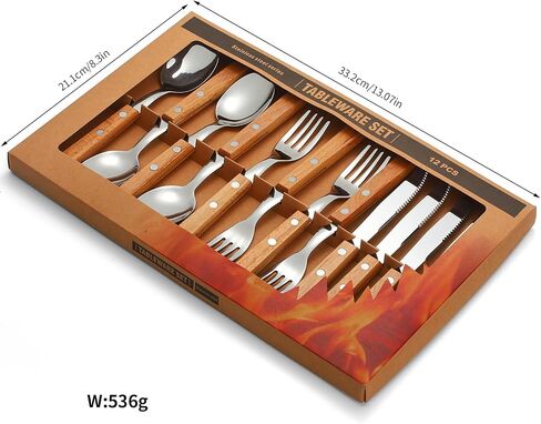 Today's Present Forks and Spoons Silverware Set, 24 Piece Wooden Handle Silverware Set for 8, Wooden Cutlery Stainless Steel Flatware Set with Wood Handle Gift Box Set for Home Kitchen Travel Camping in Saudi Arabia