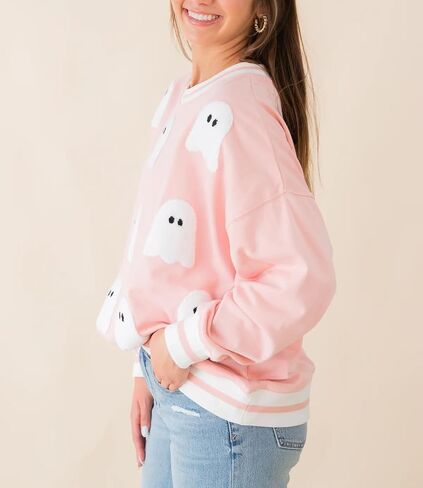 المرأة هالوين الترتر البلوز موسم مخيف مضحك الجرافيك قمصان طويلة الأكمام Crewneck سترة ملابس الهالوين in Saudi Arabia