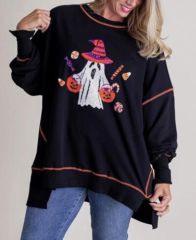 المرأة هالوين الترتر البلوز موسم مخيف مضحك الجرافيك قمصان طويلة الأكمام Crewneck سترة ملابس الهالوين in Saudi Arabia