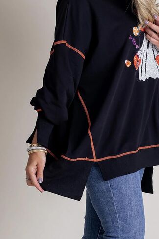 المرأة هالوين الترتر البلوز موسم مخيف مضحك الجرافيك قمصان طويلة الأكمام Crewneck سترة ملابس الهالوين in Saudi Arabia