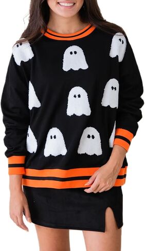 المرأة هالوين الترتر البلوز موسم مخيف مضحك الجرافيك قمصان طويلة الأكمام Crewneck سترة ملابس الهالوين in Saudi Arabia