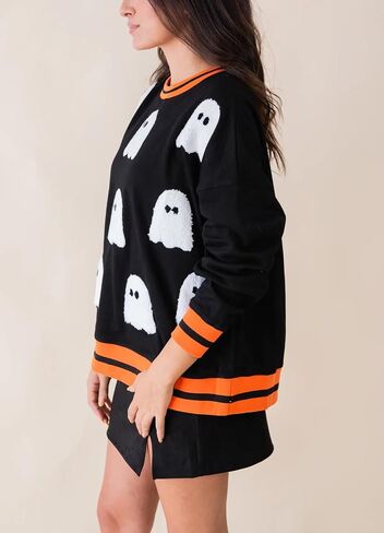 المرأة هالوين الترتر البلوز موسم مخيف مضحك الجرافيك قمصان طويلة الأكمام Crewneck سترة ملابس الهالوين in Saudi Arabia