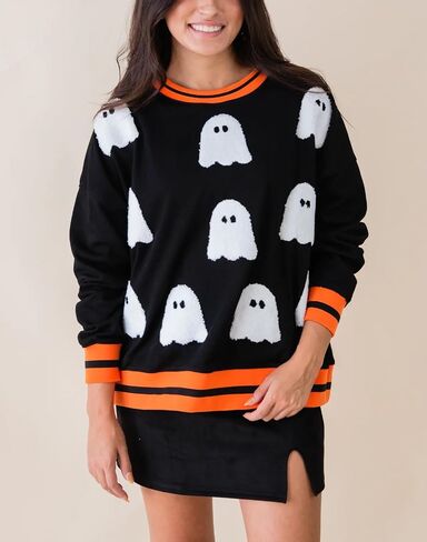 المرأة هالوين الترتر البلوز موسم مخيف مضحك الجرافيك قمصان طويلة الأكمام Crewneck سترة ملابس الهالوين in Saudi Arabia