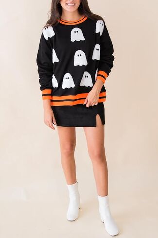 المرأة هالوين الترتر البلوز موسم مخيف مضحك الجرافيك قمصان طويلة الأكمام Crewneck سترة ملابس الهالوين in Saudi Arabia