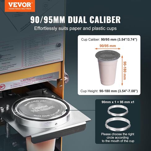 VEVOR Bubble Tea Machine, Fully Automatic Cup Sealing Machine, Electric Machine 500-650 Cups/H for 180 mm Tall & 90/95 mm Cup with Digital Control LCD Panel for Bubble Milk Tea Coffee Gold in Saudi Arabia