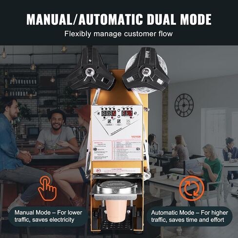 VEVOR Bubble Tea Machine, Fully Automatic Cup Sealing Machine, Electric Machine 500-650 Cups/H for 180 mm Tall & 90/95 mm Cup with Digital Control LCD Panel for Bubble Milk Tea Coffee Gold in Saudi Arabia