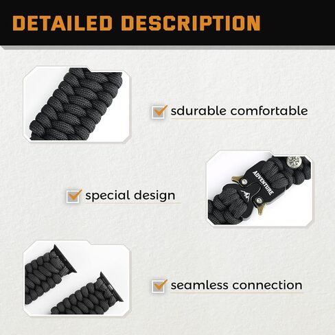 Paracord Band Compatible with Apple Watch Band 38mm 40mm 41mm 42mm 44mm 45mm for Men，Survival Military Tactical Paracord Weave Wristband Compatible for iWatch Series SE 7/6/5/4/3/2/1 in Saudi Arabia