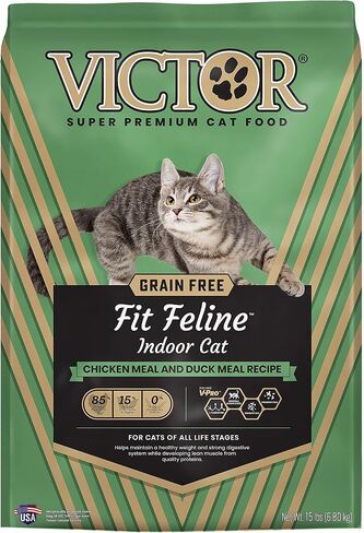 Victor Super Premium Cat Food – Grain Free Fit Feline - Dry Cat Food for Indoor Cats - for All Breeds and All Life Stages from Kitten to Adult, 5lb in Kuwait