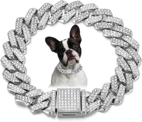 Gold Dog Chain Collar, Bling Diamond Cuban Link Puppy Collars Glitter Rhinestone Cat Collar for Small Medium Large Pet Dogs, 8-Inch in Kuwait