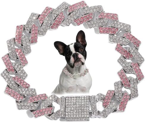 Gold Dog Chain Collar, Bling Diamond Cuban Link Puppy Collars Glitter Rhinestone Cat Collar for Small Medium Large Pet Dogs, 8-Inch in Kuwait
