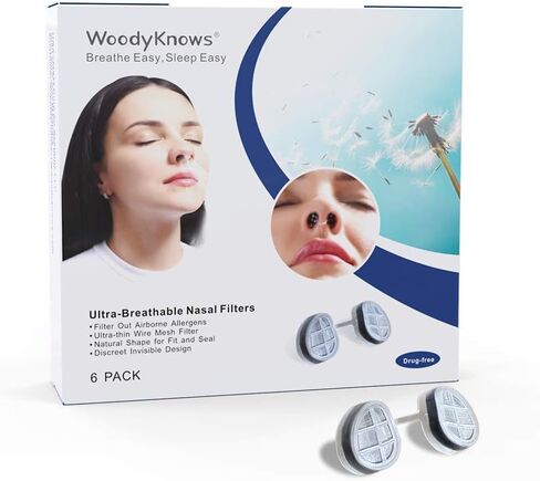 WoodyKnows 3 Ultra-Breathable Nasal Filters with 12 Pairs of Replacement Filters, Seasonal and dust Allergies aid (Round, Large, 3 Filters+12 Replacements) in Kuwait