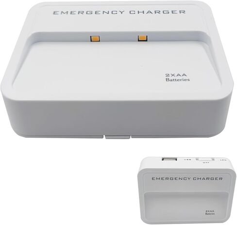 شاحن هاتف يعمل بالبطارية، تثبيت في حالات الطوارئ على الحائط، بنك طاقة USB يعمل ببطارية محمولة، مخرج 2 بطاريات AA (أبيض) in Saudi Arabia