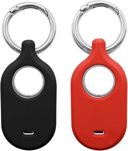 Case for Galaxy SmartTag2 Tracker, Soft Silicone Skin Cover Shock-Absorbing Protective Case with Carabiner (Black+Red) in Saudi Arabia