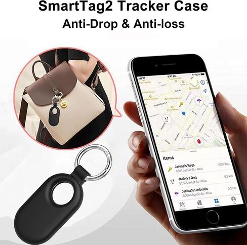 Case for Galaxy SmartTag2 Tracker, Soft Silicone Skin Cover Shock-Absorbing Protective Case with Carabiner (Black+Red) in Saudi Arabia