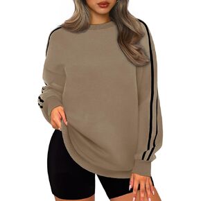 WIHOLL Womens Sweatshirts Oversized Long Sleeve Pullover Striped Shirts Crewneck Fall Outfits Y2K Preppy Clothes