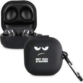 kwmobile Silicone Case Compatible with Samsung Galaxy Buds 2 Pro/Buds 2 / Buds Live Case Cover - Don't Touch My Headphones White/Black/Black