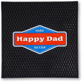 Happy Dad Hard Seltzer & Tea Bar Mat for Home Bar Accessories, Man Cave Decor, Coffee Station, Bartender Kitchen Counter Bar Pad, Waterproof Non Slip Durable PVC, Black Square, 24in x 3in x 0.5in