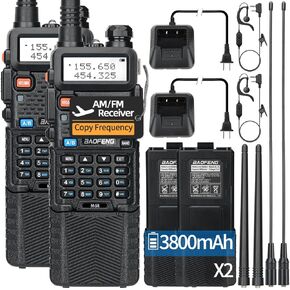 BAOFENG Ham Radio Long Range Handheld M-5R (Upgraded of UV-5R) Walkie Talkies High Power Rechargeable 3800mAh Battery Air Band Copy Frequency Two Way Radio with High Gain Antenna,2 Pack