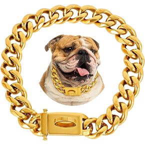 BAOBOTE 20MM Gold Dog Chain,Cuban Link Dog Collar with Design Secure Buckle,Cuban Link Strong Heavy Duty Chew Proof for Medium Dogs(22" Gold)