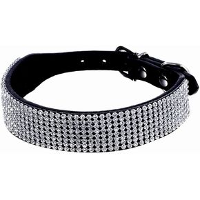 Rhinestone Dog Collar, Bling Rhinestone Suede Leather Crystal Diamond Rhinestones Small Pet Cat Dog Puppy Collar(Black,M) in Saudi Arabia
