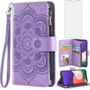 Asuwish Phone Case for Samsung Galaxy A22 5G/Boost Mobile Celero 5G Wallet Cover with Tempered Glass Screen Protector and Flip Credit Card Holder Stand Cell Celero5G Gaxaly A 22 22A G5 Women Men Blue