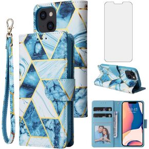 Compatible with iPhone 14 Plus 6.7 inch Wallet Case and Tempered Glass Screen Protector Leather Flip Card Holder Phone Cover for i-Phone 14+ iPhone14Plus 5G i i14 + iPhone14 14Plus Women Men Rose Gold