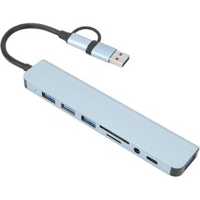 8 in 1 USB C Hub, Aluminum USB C Ethernet Multiport Adapter, Loseless USB Docking Station for Computers, Phones, and Tablets with USB 3.0 or Type C Interface