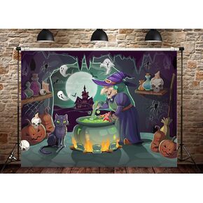 7 x 5 FT Halloween Backdrop - Extra Large Evil Witch Design Wall Hanging Fabric Banner Background Spooky Photography Photo Booth Props for Indoor Outdoor House Garden Haunted Party Decorations
