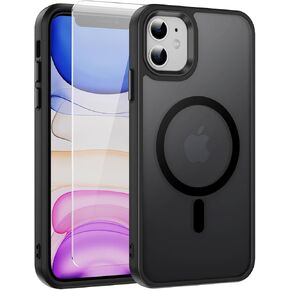 ﻿for iPhone 11 Phone Case,Strong Magnetic,Compatible with MagSafe Wireless Charging [Screen Protector] Anti-Fingerprint,Translucent Matte Slim Protective Case for iPhone 11 6.1", Black