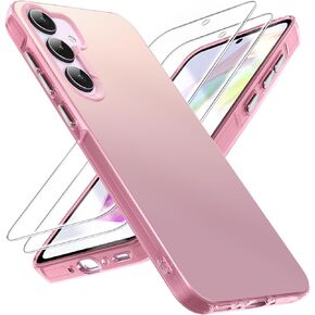 Dssairo for Samsung Galaxy a35 5g Phone case,with 2 Pack Tempered Glass Screen Protector，18FT Drop Resistant Matte Back Cover Shockproof Slim Fit Protection for Galaxy a35 (Pink)