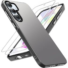 Dssairo for Samsung Galaxy a35 5g Phone case,with 2 Pack Tempered Glass Screen Protector，18FT Drop Resistant Matte Back Cover Shockproof Slim Fit Protection for Galaxy a35 (Pink)