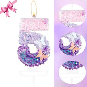 Birthday Candles, Number 1 Candle, Butterfly 1st Birthday Decorations for Women/Girl, Purple Happy Birthday Candle for Cake,Sequin Numeral Candle Wedding Cake Topper Anniversary Party Decor,birthday