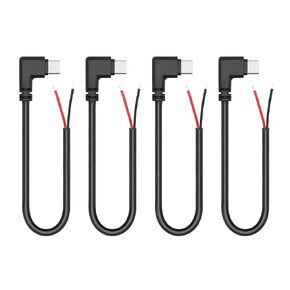4Pcs USB C to 2 Pin Bare Wire Open End Power Cord 10inch, 90 Degree USB Type C Male Plug 2 Pin Pigtail Cable 20AWG 5V/3A, for USB Type C Equipment Installed or Replacement Repair DIY Cable