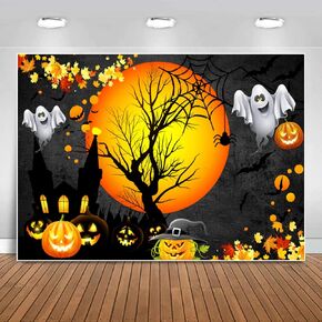 Sensfun Halloween Backdrop for Halloween Birthday Party Decorations Moon Night Pumpkin Ghost Castle Photography Background Kids Adult Halloween Trick Or Treat Party Banner Photo Booth Supplies 7x5ft