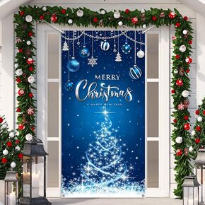 Irenare Christmas Decorations Merry Christmas Door Cover Christmas Background Banner Xmas Door Hanging Covers Photo Props for Christmas Party Decorations Supplies, 70.9 x 35.4 Inch(Red)