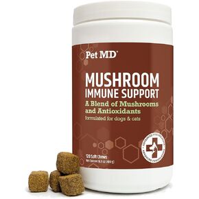 Pet MD Mushroom Immune Support - Turkey Tail Mushroom for Dogs - Mushroom Cat Immune Support Supplement - Milk Thistle for Dogs & Cats with CoQ10 for Dogs - Immunity Supplement for Dogs - 120 Chews