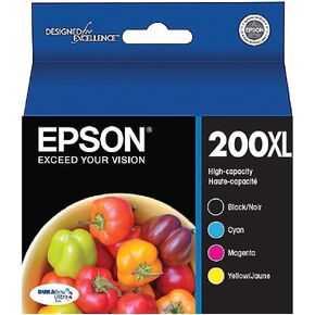 Epson T200XL Black/Cyan/Magenta/Yellow High Yield Ink Cartridge, 4/Pack (T200XL-XCS) in retail packaging