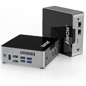 كمبيوتر صغير AWOW AK34 Intel Celeron J3455، 6 جيجابايت DDR4 128 جيجابايت SSD، كمبيوتر مكتبي صغير ثنائي الشبكة المحلية/شاشة 4K مزدوجة/2.4G+5G واي فاي ثنائي النطاق/بلوتوث/2x HDMI/5x USB3.0 منافذ كمبيوتر صغير