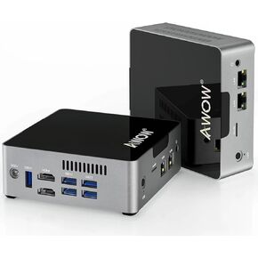 AWOW AK34 Mini PC Intel Celeron J3455, 6GB DDR4 128GB SSD, Mini Desktop Computer Dual LAN/Dual 4K Display/2.4G+5G Dual Band WiFi/Bluetooth/2x HDMI/5x USB3.0 Ports Micro PC