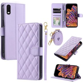 Argyle Wallet Case for Samsung Galaxy Xcover Pro with Wrist Strap Shoulder Strap, Card Slots Folio Purse, Luxury PU Leather Stand Accessories Cell Phone Cover for X SM-G715U SM-G715U1 Green