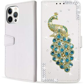 Bonitec Compatible with iPhone 12 Pro Max Wallet Case, 3D Glitter Sparkle Bling Luxury Shiny Crystal Rhinestone Diamond Case for Ladys,Girls,Women Cute PU Leather Credit Card Slot Flip Cover Kickstand
