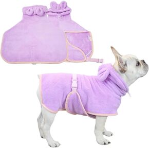 Pet Bathrobe for Dog Cat Absorbently Quick Drying Coat Cute Dogs Bath Towel Hooded Robe Adjustable Collar & Belly Strap for Pool Beach (Green, X-Small)