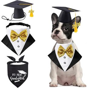 قبعة تخرج للحيوانات الأليفة، عصابات رأس للكلاب، طوق، 3 قطع، قبعة تخرج، وشاح مثلث، إكسسوارات ملابس رسمية للكلاب والقطط، مع ربطة عنق، ملابس حفلات العطلات (مجموعة 3 قطع، كبيرة) in Kuwait