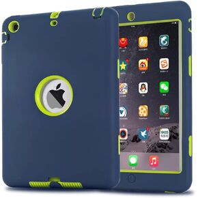 حافظة MAKEIT لجهاز iPad Mini، حافظة لجهاز iPad Mini 2 3، حافظة هجينة مقاومة للصدمات 3 في 1 لجهاز iPad Mini 1/2/ 3 (أزرق داكن/أخضر فلورسنت)