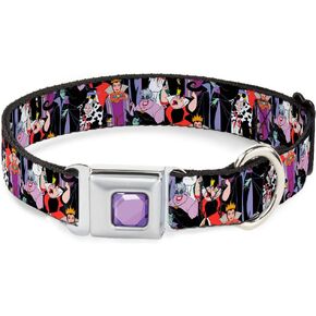 Dog Collar Seatbelt Buckle 5 Disney Villains Stacked 9 to 15 Inches 1.0 Inch Wide