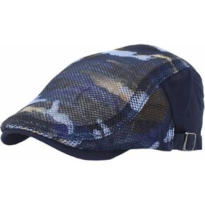 Reyox Unisex Breathable Mesh Summer Cap Adjustable Camo Flat Cap Beret Cabbie Ivy Hat