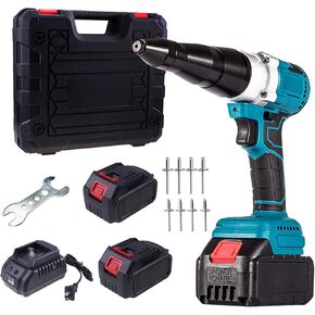 Etersec Cordless Rivet Gun, Portable 21V Lithium Battery Charging Full-Automatic Core Pulling Rivet Gun Professional Kit,with Battery and Charger，for 1/8", 5/32", 3/16" Rivets（Green