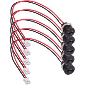 NFHK DIY OEM 5pcs/Set Type C Female Socket to 2Pin Header Cable Pitch=2.0mm Panel Mount Type DC 5V Power