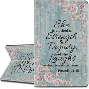 Case for Kindle Fire 7 Tablet (9th/7th/5th Generation, 2019/2017/2015 Version) - Lightweight Premium PU Leather Adjustable Stand Smart Folio Cover for Girls Women, Christian Vintage Floral